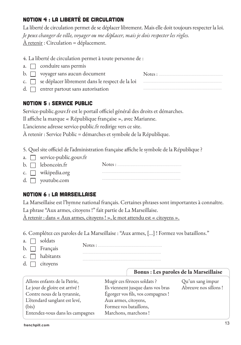 Page 13 du livre : liberté de circulation, service public et Marseillaise